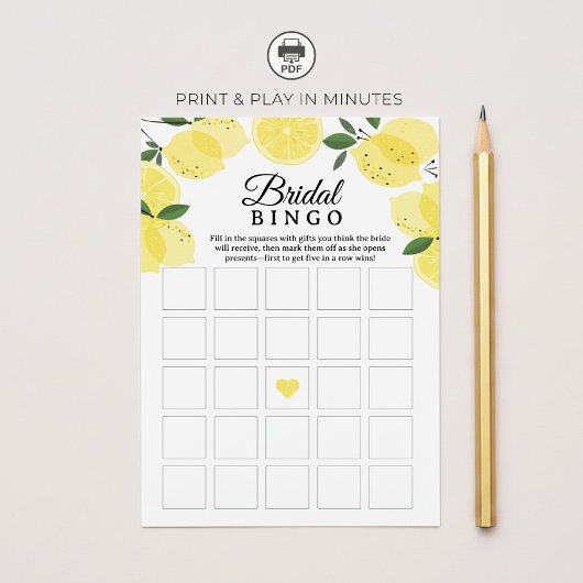 Lemon Bridal Shower Bingo Game Printable 招待状
