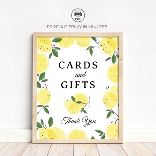 Lemon "Cards and Gifts" Bridal Shower sign ポスター