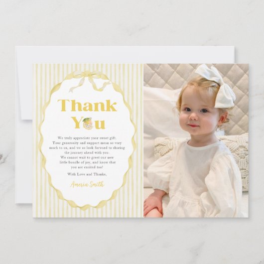 Lemon Citrus Baby Shower Photo Thank You Card (正面)
