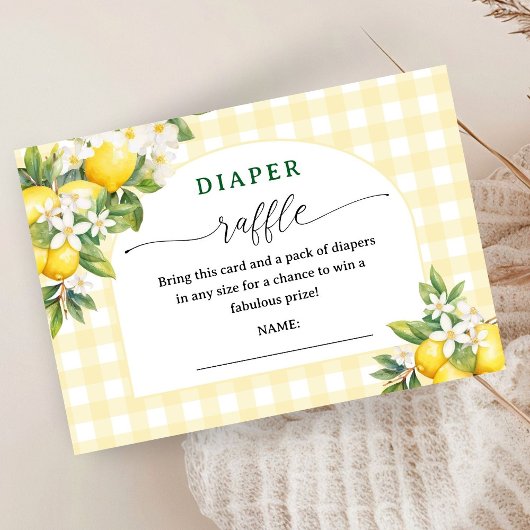Lemon Citrus Baby Shower Yellow Diaper Raffle エンクロージャーカード