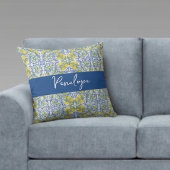 Lemon Citrus Blue Mediterranean Italian Pattern クッション