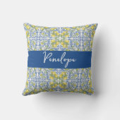 Lemon Citrus Blue Mediterranean Italian Pattern クッション (裏面)