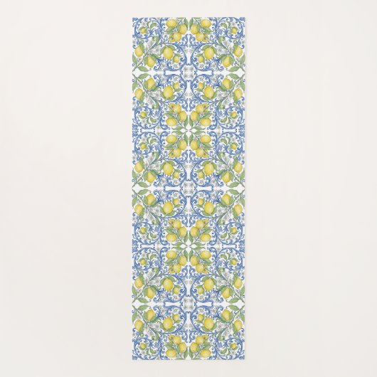 Lemon Citrus Blue Mediterranean Tile Pattern ヨガマット (裏面)