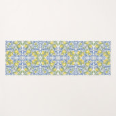 Lemon Citrus Blue Mediterranean Tile Pattern ヨガマット (正面(横))