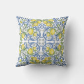 Lemon Citrus Blue Scroll Italian Tile Pattern クッション (裏面)