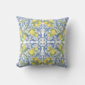 Lemon Citrus Blue Scroll Italian Tile Pattern クッション (正面)