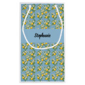 Lemon Citrus Blue Tile Pattern Monogram Name スモールペーパーバッグ (裏面)
