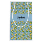 Lemon Citrus Blue Tile Pattern Monogram Name スモールペーパーバッグ (正面)