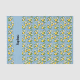 Lemon Citrus Blue Tile Pattern Monogram Name 薄葉紙