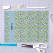 Lemon Citrus Blue Tile Pattern Monogram Name 薄葉紙 (クラフト)