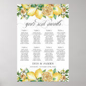 Lemon Citrus Floral Greenery Wedding Seating Chart ポスター (正面)