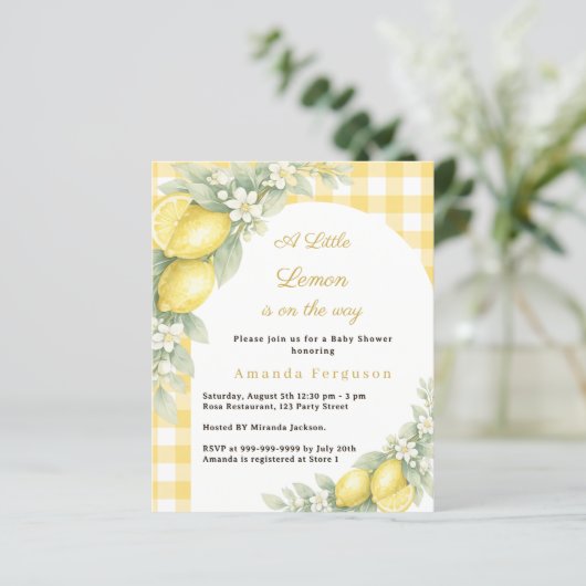 Lemon citrus gingham Baby Shower invitation (スタンド正面)