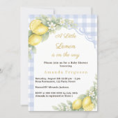 Lemon citrus gingham blue bow boy Baby Shower 招待状 (正面)