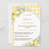 Lemon citrus gingham blue bow boy Baby Shower 招待状 (正面)
