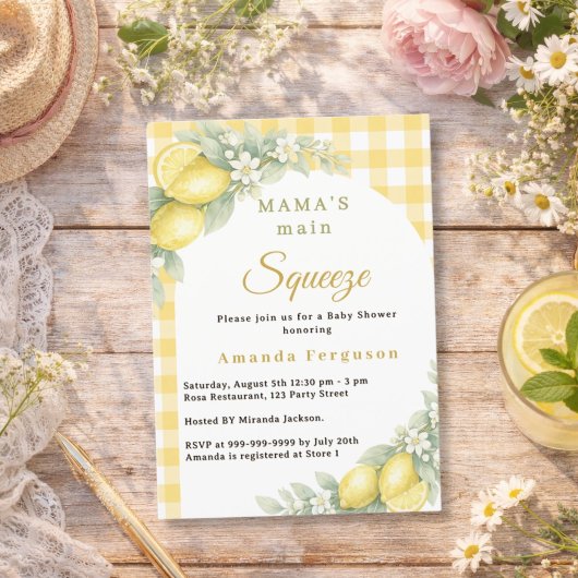 Lemon citrus gingham main squeeze Baby Shower 招待状