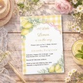Lemon citrus gingham pink bow girl Baby Shower 招待状