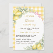 Lemon citrus gingham pink bow girl Baby Shower 招待状 (正面)