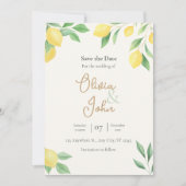 Lemon Citrus Greenery Save the Date Photo Back 招待状 (正面)