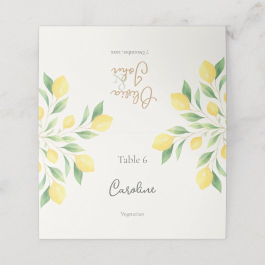 Lemon Citrus Greenery Wedding Place Card with Meal プレイスカード (外部開封)