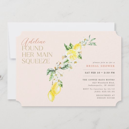 Lemon Citrus Main Squeeze Blush Bridal Shower 招待状 (正面)