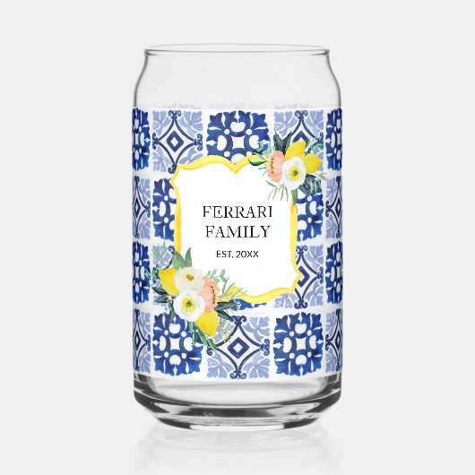 Lemon Citrus Navy Blue Italian Mediterranean ガラス缶 (正面)