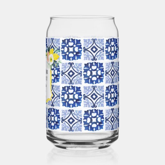 Lemon Citrus Navy Blue Italian Mediterranean ガラス缶 (左)