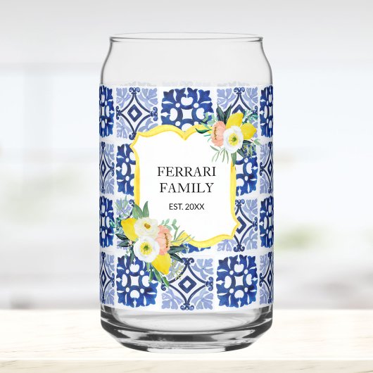 Lemon Citrus Navy Blue Italian Mediterranean ガラス缶