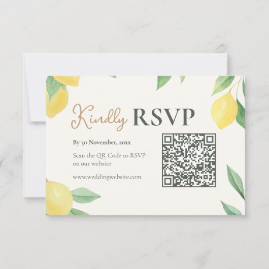 Lemon Citrus QR Code Wedding RSVP Card (正面)