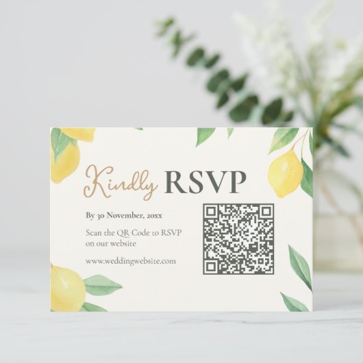 Lemon Citrus QR Code Wedding RSVP Card (スタンド正面)