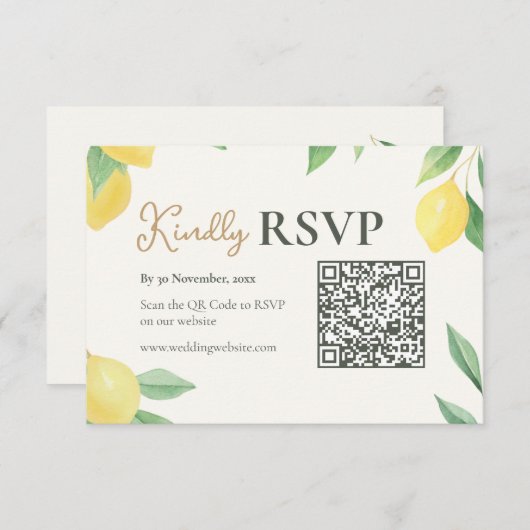Lemon Citrus QR Code Wedding RSVP Card (正面/裏面)