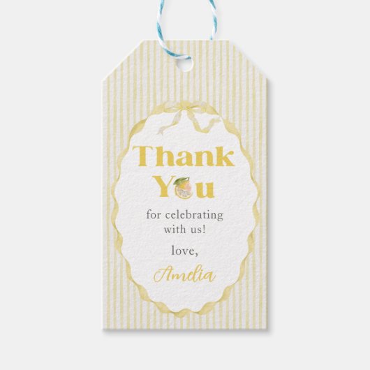 Lemon Citrus Stripes  Baby Shower ギフトタグ (正面)