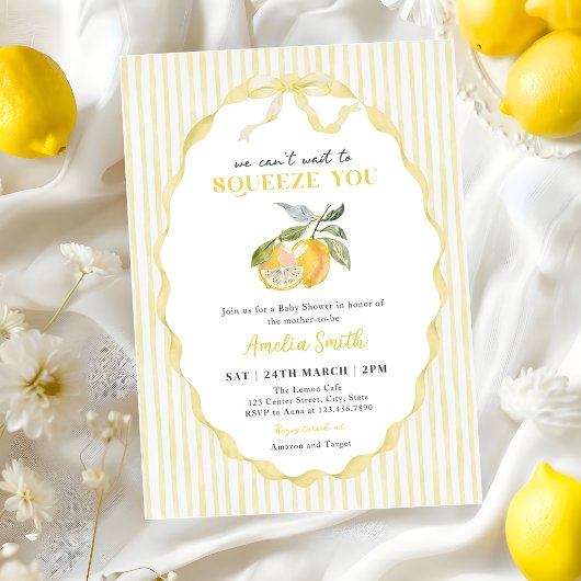 Lemon Citrus Stripes Baby Shower 招待状