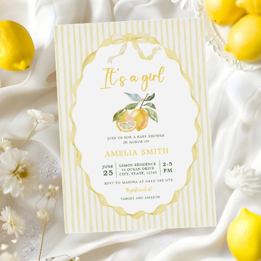 Lemon Citrus Stripes Baby Shower Invitation 招待状