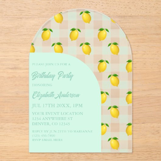 Lemon Citrus Summer Birthday アクリル招待状 (正面)