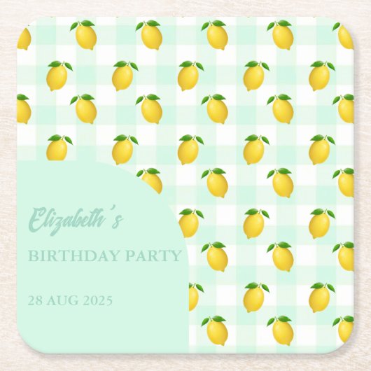 Lemon Citrus Summer Birthday スクエアペーパーコースター (正面)
