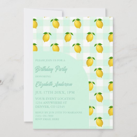 Lemon Citrus Summer Birthday 招待状 (正面)