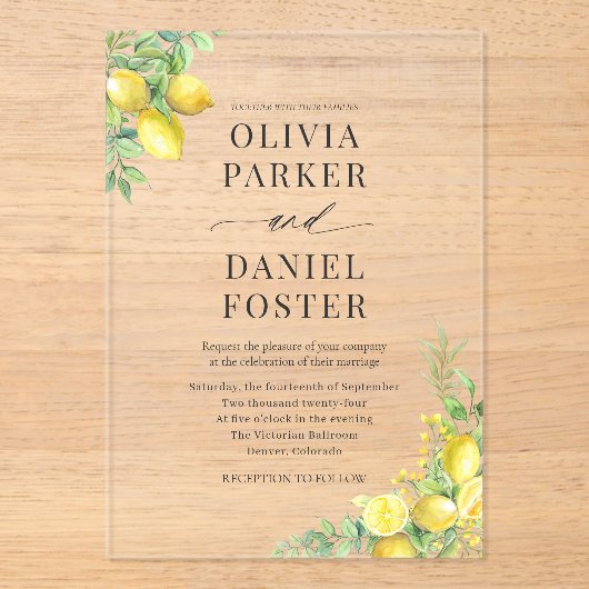 Lemon Citrus Wedding アクリル招待状 (正面)