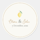 Lemon Citrus Wedding Envelope Seal Name & Date ラウンドシール (正面)