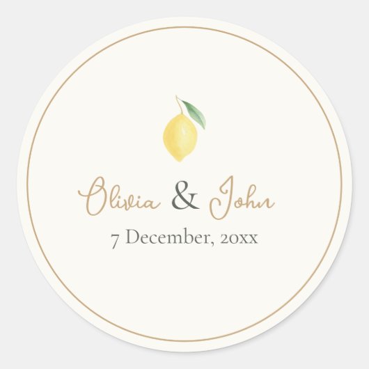 Lemon Citrus Wedding Envelope Seal Name & Date ラウンドシール (正面)