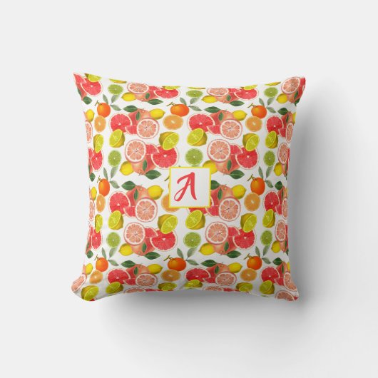 Lemon citrus yellow red Pattern  クッション (正面)