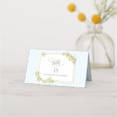 Lemon Coastal Stripe Personalized Wedding プレイスカード (正面)