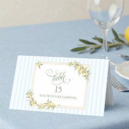 Lemon Coastal Stripe Personalized Wedding プレイスカード