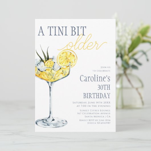 Lemon cocktail A tini bit Older 30th Birthday  招待状 (スタンド正面)