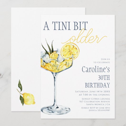 Lemon cocktail A tini bit Older 30th Birthday  招待状 (正面/裏面)