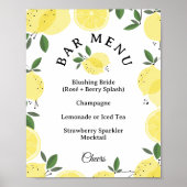 Lemon Cocktail Bar Menu Bridal Shower Sign ポスター (正面)