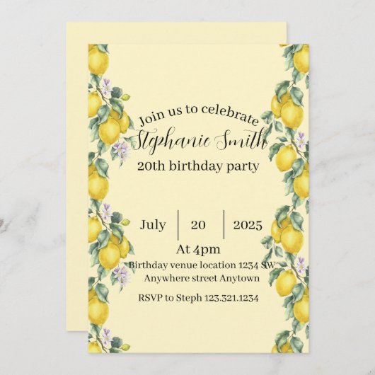 Lemon Cocktail Summer Birthday Invitation  招待状 (正面/裏面)