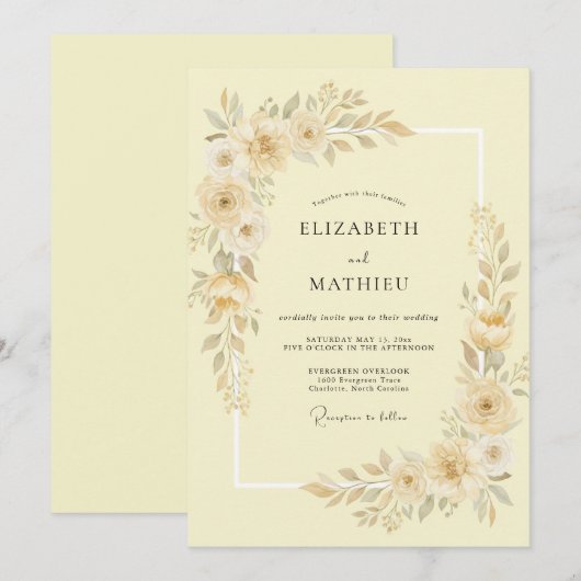 Lemon Cream Tranquil Spring Wedding 招待状 (正面/裏面)