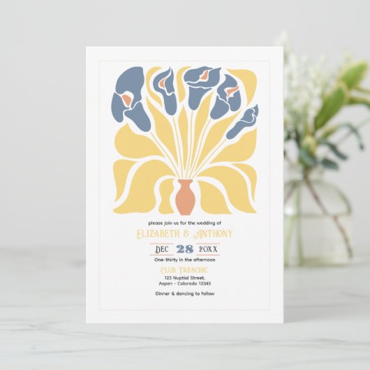 Lemon & Denim Abstract Floral Boho Wedding 招待状 (スタンド正面)