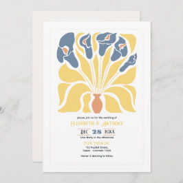 Lemon & Denim Abstract Floral Boho Wedding 招待状