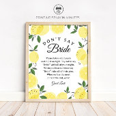 Lemon "Don't Say Bride" Bridal Shower Game sign ポスター